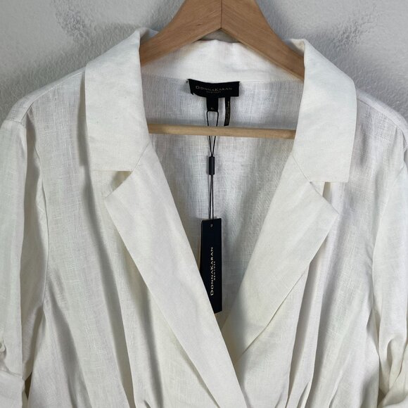 NEW Donna Karan Womens XL Ivory 100% Linen Top Elastic Waist Roll Tab Sleeve - Picture 7 of 10